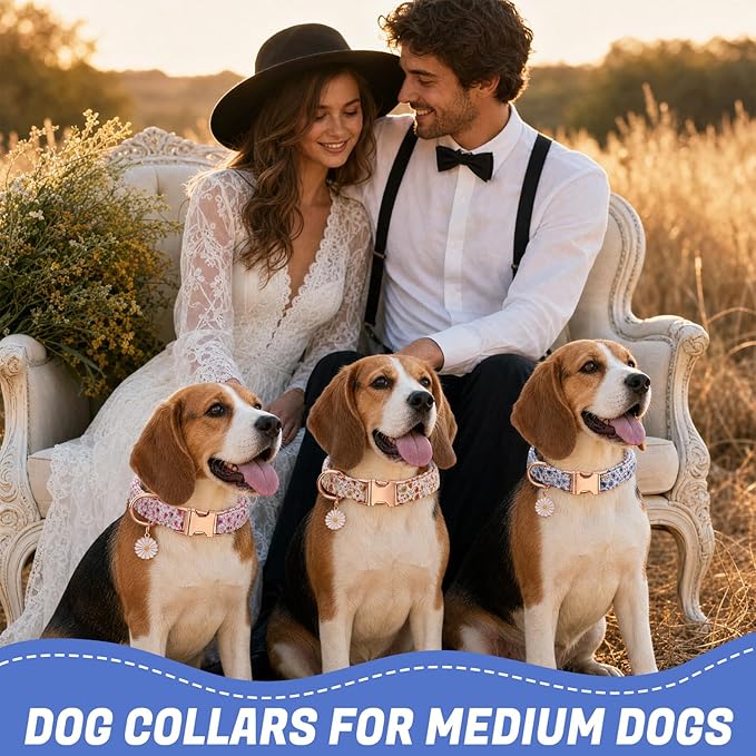 3 Pack Floral Dog Collars for Medium Dogs Flower Dog Collars with Pendant for Girl Female Dogs Cute Puppy Pet Collar (12-18.9 inch)