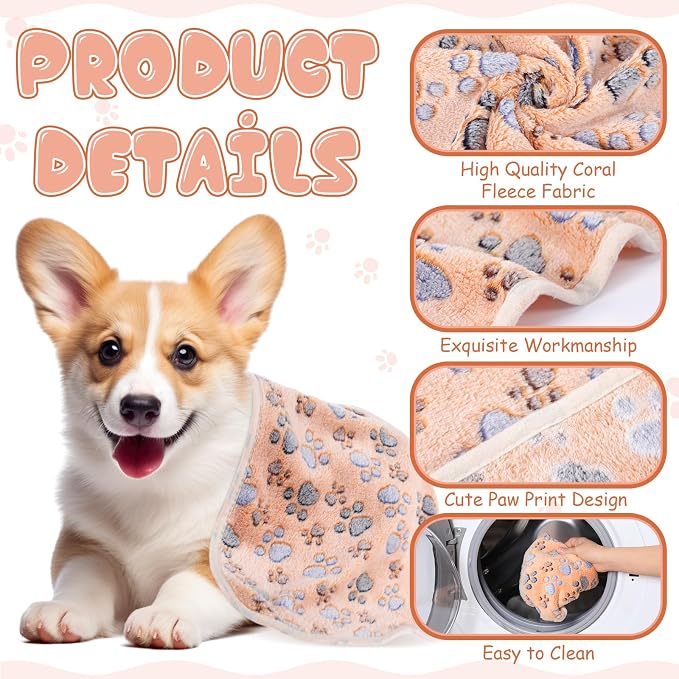 Chumia 40 Pcs Dog Blankets Soft Fluffy Fleece Washable Puppy Sleep Blankets Small Mat for Pets Throw Warm Bed Mat for Dog Puppy Cat (Brown,Paw)