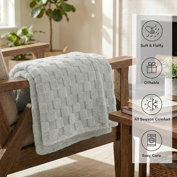 Americanflat 30x40 Jacquard Kids Throw Blanket - Soft and Breathable Mini Fleece Throw Blanket for Couch, Bed, Chair - Fleece Blankets Perfect for Home, Bedroom, or Outdoor - Checkered in Light Gray