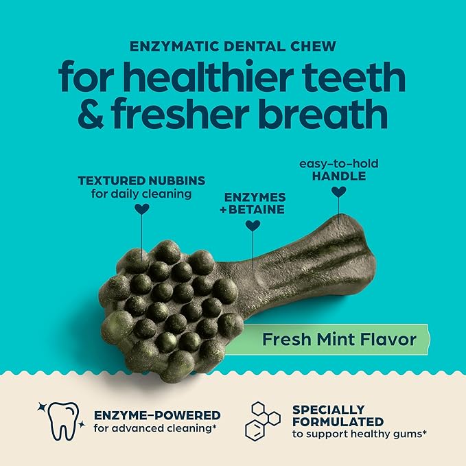 Chewsday Fresh Mint Flavor Dental Chews, Small Dog Treats, Healthier Teeth and Fresher Breath, Enzyme Powered for Advanced Cleaning, Made in the USA, 24 Count