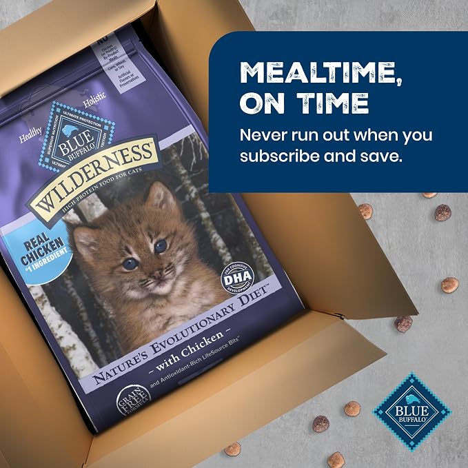 Blue Buffalo Wilderness with Chicken Natural High-Protein Grain-Free Dry Cat Food for Kittens, Real Chicken First, Antioxidant-Rich LifeSource Bits Support Immunity, DHA & ARA for Development, 5 lbs.