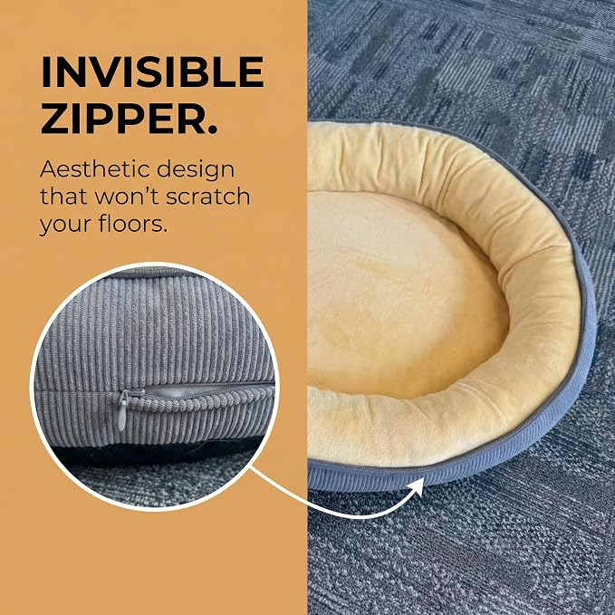 Calming Dog Bed for Small Dogs 18"x20" - Washable Donut Pet Bed with Anti-Slip Bottom, Soft Puppy Bed for Indoor Kittens and Cats with Removable Cover (Beige)