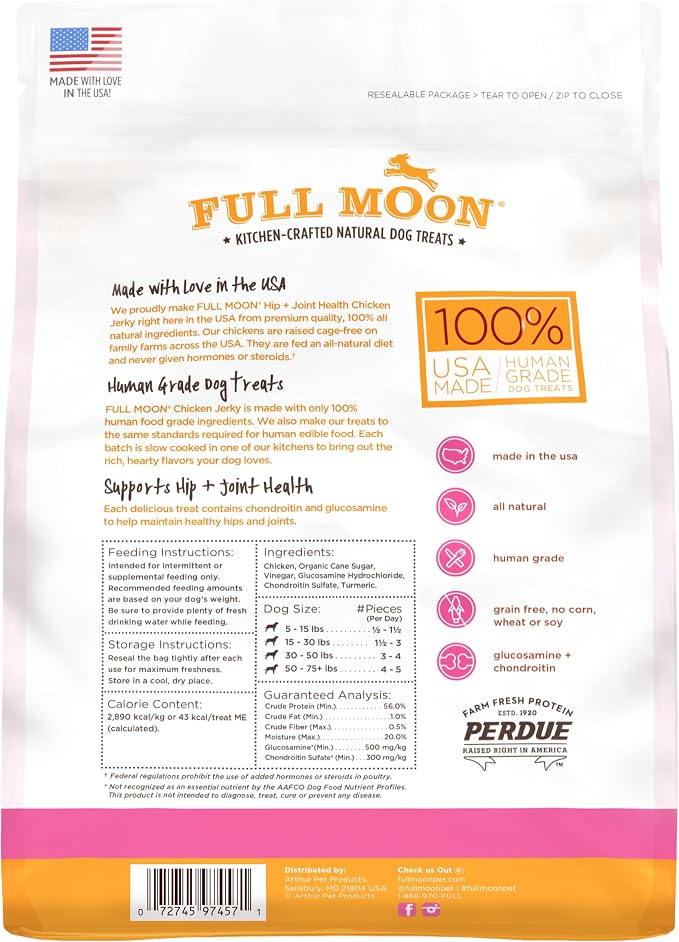 Full Moon Chicken Jerky Healthy All Natural Dog Treats Human Grade For Hip And Joint 12 oz