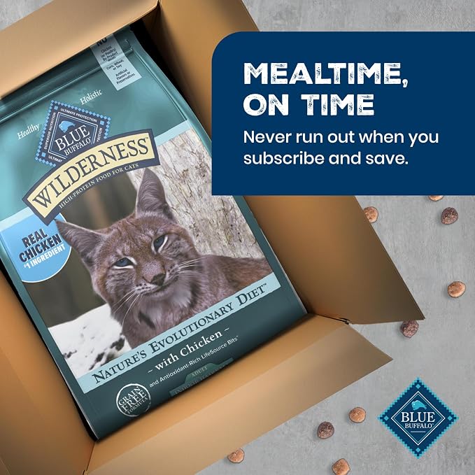 Blue Buffalo Wilderness Chicken Natural High-Protein Grain-Free Dry Food Hairball Control for Adult Indoor Cats, Real Chicken First, LifeSource Bits Support Immunity, Promotes Strong Muscles, 11 lbs.