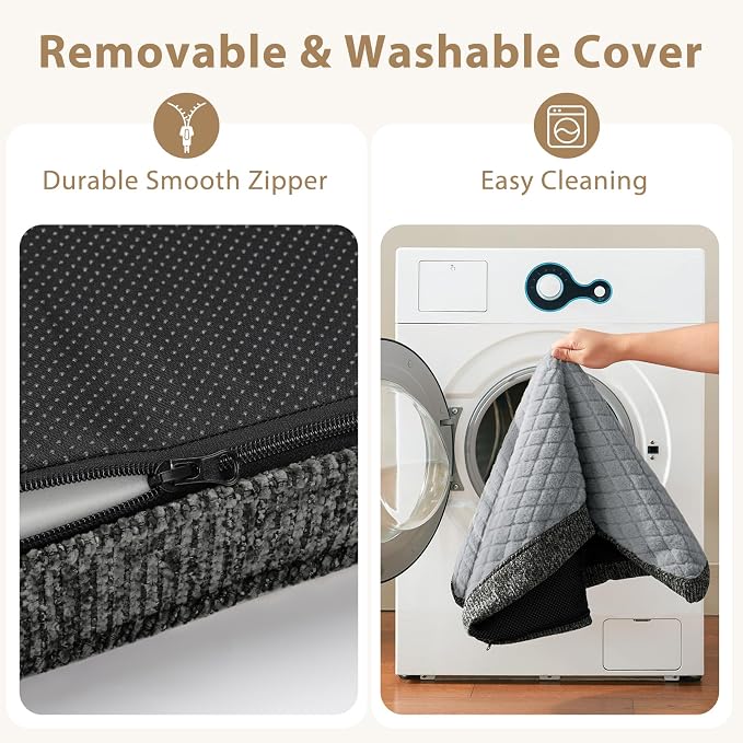 JOEJOY Orthopedic Medium Dog Bed, Washable Dog Crate Bed Medium Sized with Removable Cover, Egg Memory Foam Pet Beds, Light Grey, 29"x18"