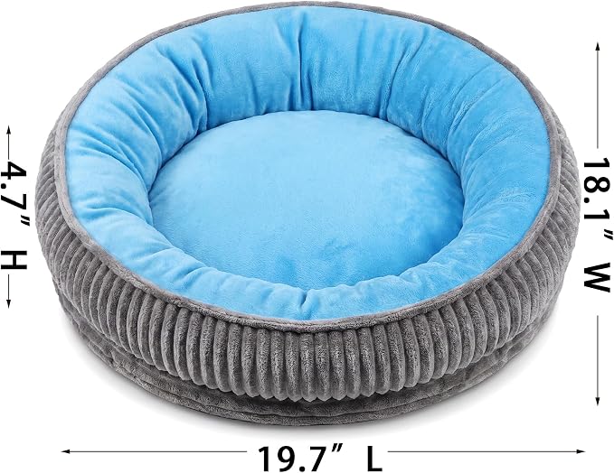 Calming Dog Bed for Small Dogs 18"x20" - Washable Donut Pet Bed with Anti-Slip Bottom, Soft Puppy Bed for Indoor Kittens and Cats with Removable Cover (Sky Blue)
