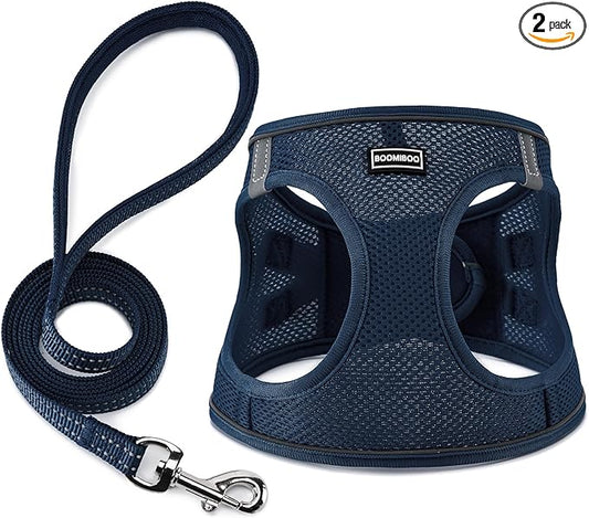 Dog Harness with Leash Set, No Pull Adjustable Reflective Step-in Puppy Pet Vest Harnesses for Small Medium Large Dogs and Cats,Navy Blue XS