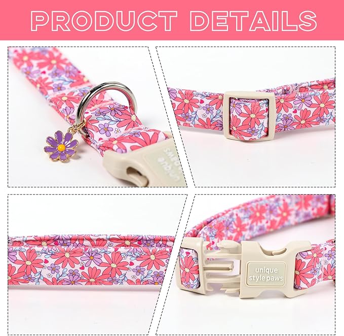 Unique style paws Dog Collar Plastic Buckle with Pendant Puppy Collar for Spring Summer Purple Flower for Small Medium Large Boys Girls Dogs