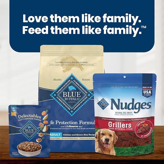 Blue Buffalo Delectables Variety Pack Natural Wet Dog Food Topper (Chicken, Beef, Turkey & Lamb) in Gravy with Natural Ingredients, Vitamins & Minerals, 3-oz. Each (24 Pouches)
