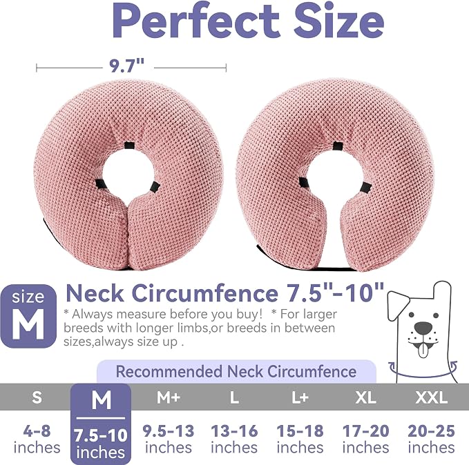 Loflaze Soft Inflatable Dog Cone Collar for Large Medium Small Dogs Cats - After Surgery Dog Neck Donut Collar, ECollar Alternatives for Recovery - Pink, M