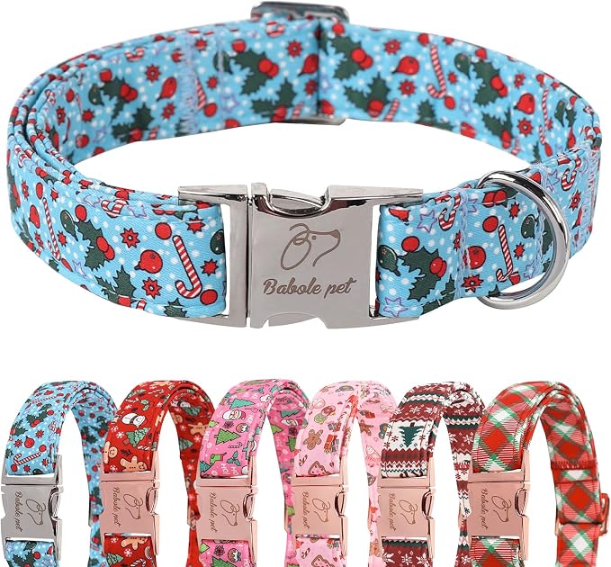 Christmas Dog Collar for Large Dogs - Design Cute Winter Holiday Collars Adjustable Blue Christmas Pet Metal Buckle Collar for Puppy Girl Boy Female Dogs XL