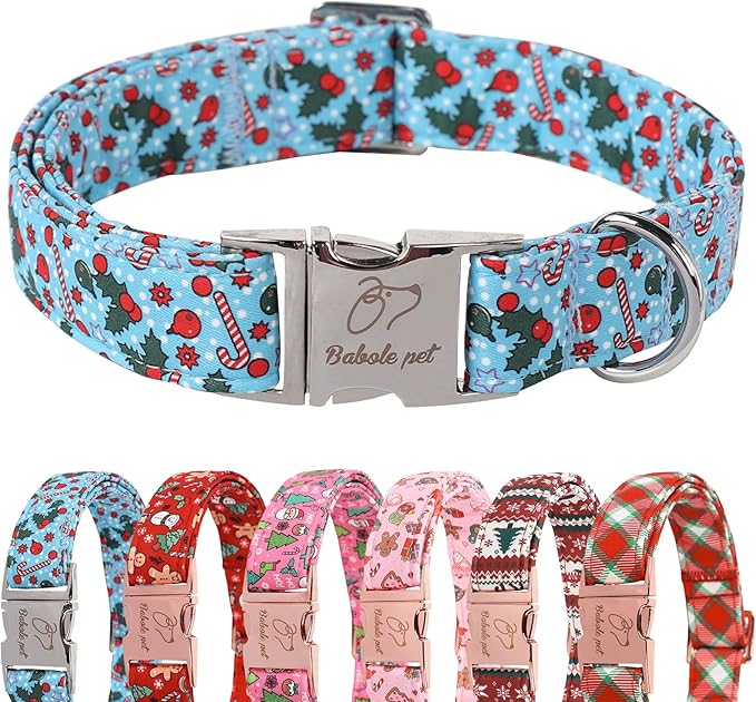 Christmas Dog Collar for Small Dogs - Design Cute Winter Holiday Collars Adjustable Blue Christmas Pet Metal Buckle Collar for Puppy Girl Boy Female Dogs S