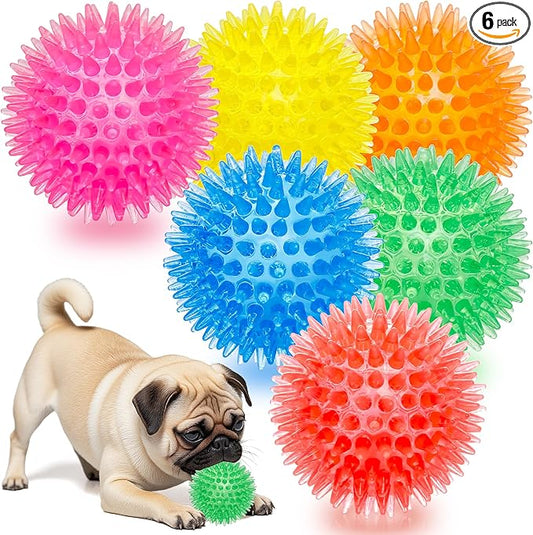 Labeol 2.6” Heavy Duty Squeaky Balls for Dogs 6 Pack Puppy Chew Toys for Teething TPR Fetch Spike Dog Balls Dog Chew Toys for Small and Mideum Breed