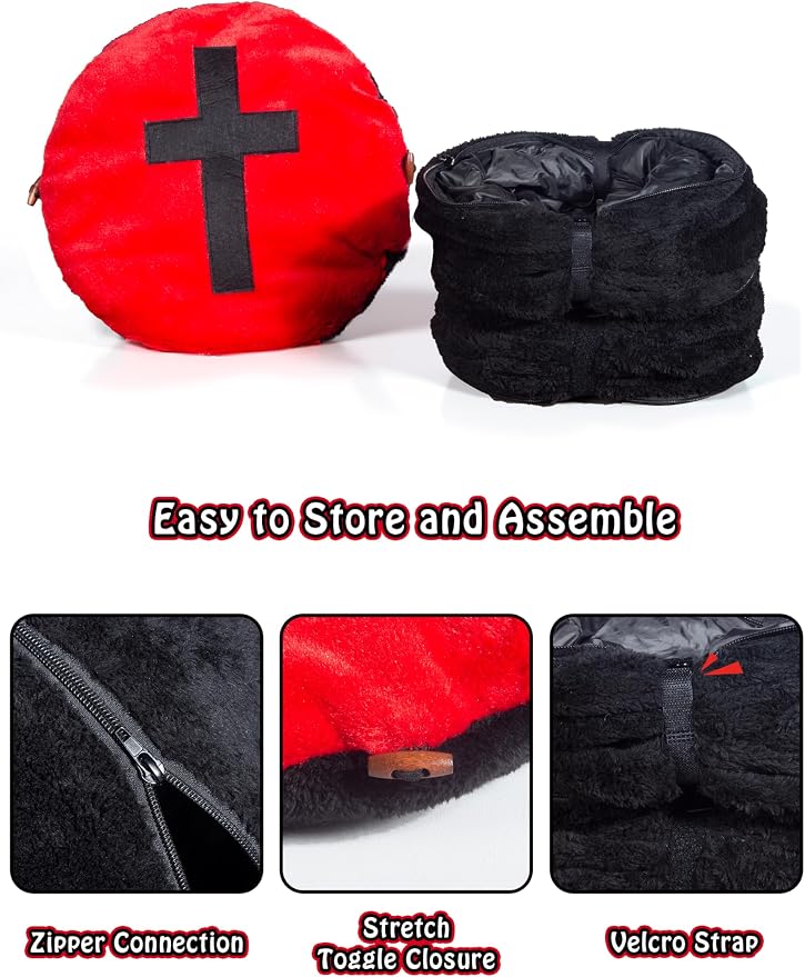 Gothic Cat Bed, Coffin Cat Tunnel House with Washable Cushion, Fits Indoor Cats up to 25 lbs, Cute Peekaboo Cave Pet Bed for Kittens, Rabbits, Halloween Goth Design, Black Red