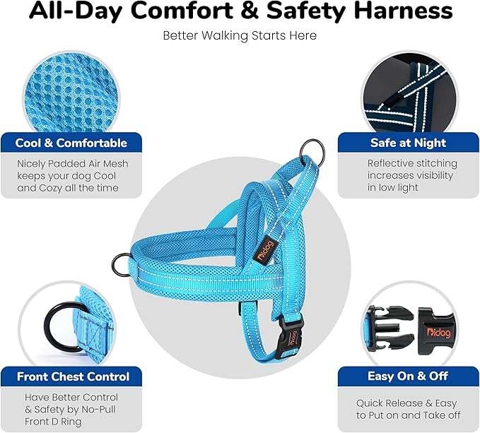 Didog No Pull Dog Harness with Breathable Mesh Padded,Reflective & Quick Fit Light Weight Dog Strap Vest Harness,Easy for Walking Training (L:Chest 26-32", Mesh-Blue)