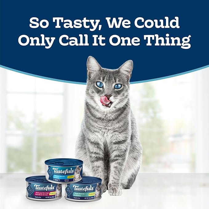 Blue Buffalo Tastefuls Flaked Adult Wet Cat Food Variety Pack (Tuna, Chicken, Fish & Shrimp), Natural Ingredients Enhanced with Vitamins, Minerals & Other Nutrients, 5.5-oz. Each (12 Cans)