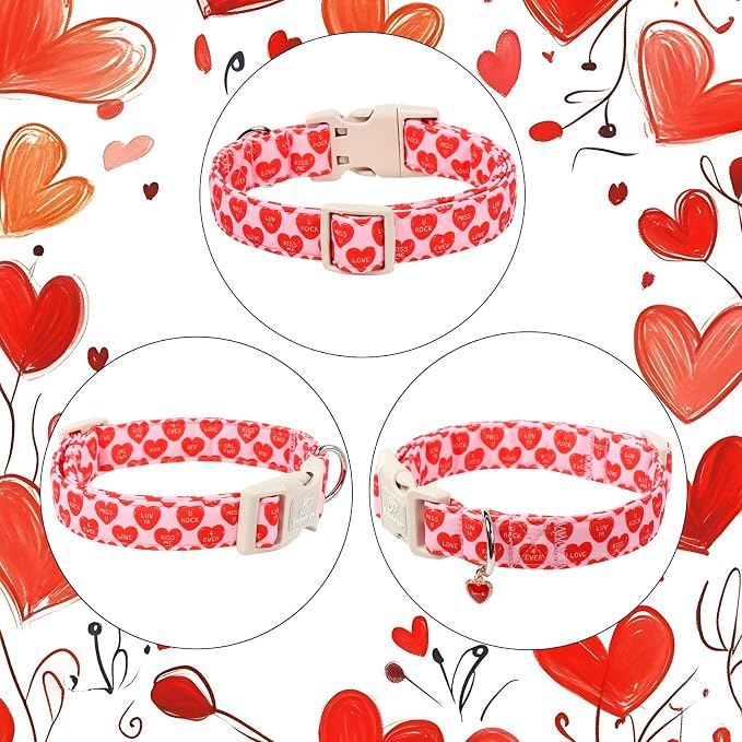 Valentines Dog Collar for Large Dogs - Valentine Red Conversation Hearts Dog Collars, Love Boy Girl Dogs Collars, Lightweight Adjustable Cute Puppy Collar with Quick-Release Buckle XL