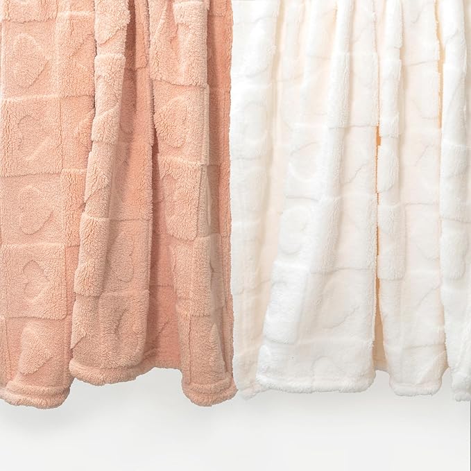 Americanflat 30x40 Jacquard Kids Throw Blanket - Soft and Breathable Mini Fleece Throw Blanket for Couch, Bed, Chair - Fleece Blankets Perfect for Home, Bedroom, or Outdoor - Heart Design in Cream