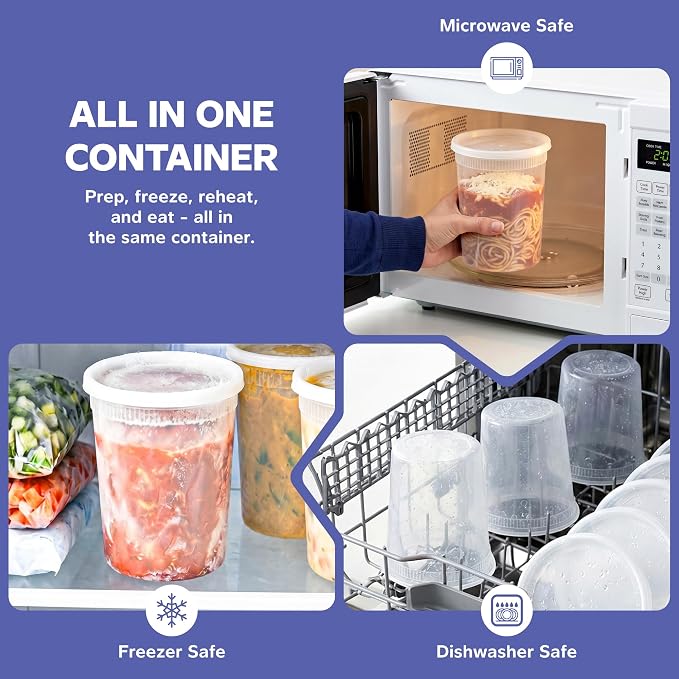 GUSTO [32 oz. - 24 Count Plastic Deli Containers with Lids - Disposable Food Storage Containers With Airtight Lids, Ideal for Soups, Stews, and Meal Prep