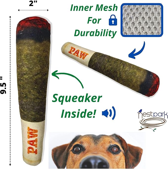 Nestpark Doggy Doobie - Funny Dog Toys - Plush Squeaky Toys for Medium, Small and Large - Cool Stuffed for Dog Birthday