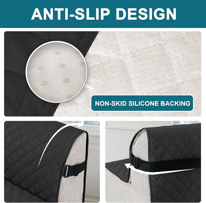 Turquoize 100% Waterproof Futon Cover Futon Slipcover Washable Armless Sofa Bed Slipcover Protector Seat Width Up to 70" with Adjustable Elastic Strap Anti-Slip for Dogs, Black