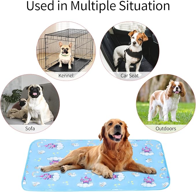 NACOCO Summer Pet Cooling Mat - Cat Dog Cushion Pad Sleeping Cool Castle Comfortable Soft for Pets Kids and Adults (Blue Castle, L)