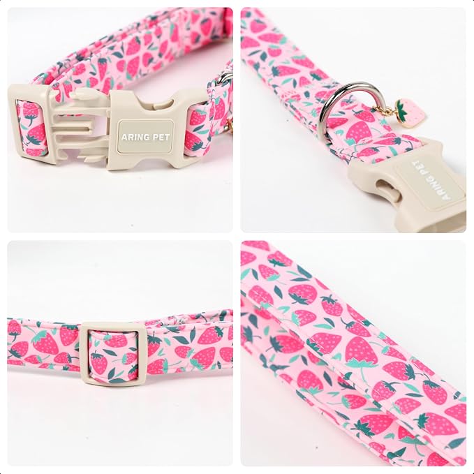 ARING PET Strawberry Dog Collar, Cute Spring Summer Pink Puppy Pet Collars for Small Medium Large Female Girl Dogs-XS