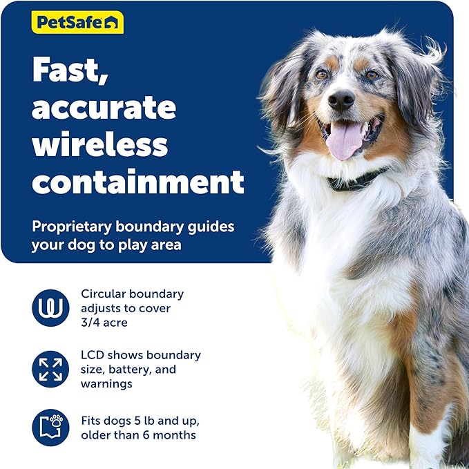 PetSafe Stay & Play Compact Wireless Pet Fence, No Wire Circular Boundary, Secure up to 3/4 Acre, No-Dig and Portable, for Dogs 5lbs and up, from Parent Company Invisible Fence Brand