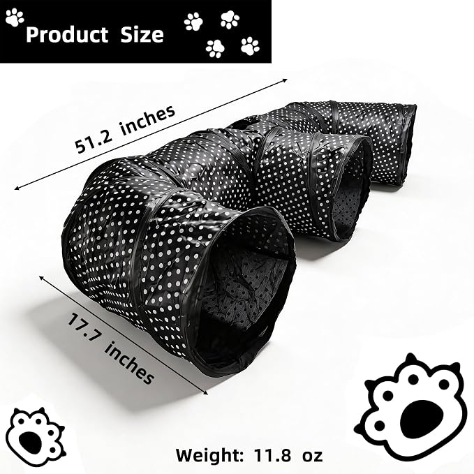 E-Shaped Cat Tunnel, 3-Way Interactive Triple Tube Toy for Indoor Cats, Collapsible Pet Play Maze with Peek-a-Boo Holes, Durable Hideout for Kittens, Puppies, Bunnies & Small Animals (E)