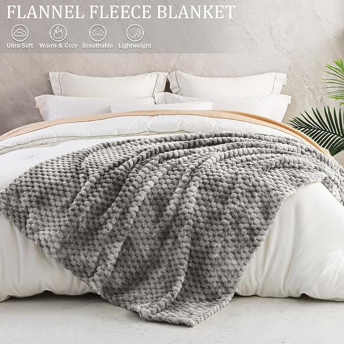 Exclusivo Mezcla Fleece Twin Blanket for Bed, Extra Large Fuzzy Tie-dye Grey Bed Blankets, Soft Cozy Plush Sofa Throws for All Seasons, 90x66 Inches