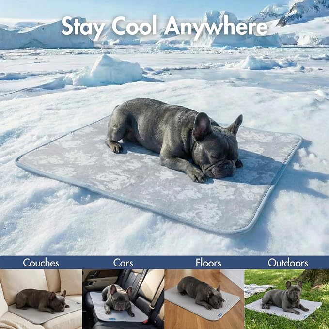 Spark Paws Cooling Mat for Dogs - Self Cooling Dog Mat & Pet Cooling Pad for Large, Medium & Small Dogs - Non-Toxic, Non-Gel Washable Cooling Bed - Cloud Grey - Size L