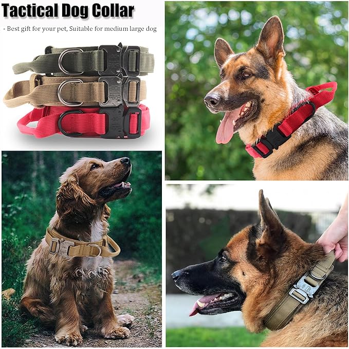 Tactical Dog Collar, Adjustable Military Training Nylon Dog Collar with Control Handle and Heavy Quick-Release Metal Buckle for Small Medium Large Dogs, Yellow XL