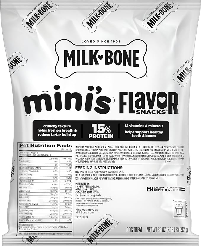 Milk-Bone Flavor Snacks Mini's Dog Biscuits, Flavored Crunchy Dog Treats, 2 Refill Packs, 35 Oz. Each (70 Oz. Total)