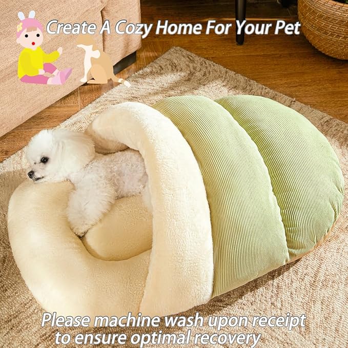 Romaneco Bed for Dog and Cat, Pet Bed, Ultra Soft Cute Plush Slipper Cat Cave Bed, Anti Slip Warm Pet House Nest, Self-Warming, Ideal for Indoor Use - Fits up to 25lbs (30"X22", L, Green)