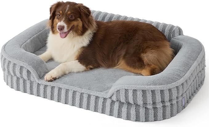 LE SURE Cute Dog Beds Large Sized Dog, Orthopedic Waterproof Large Pet Bed with Sides, High Back Non-Slip Bottom and Egg-Crate Foam Pet Couch Sofa with Washable Removable Cover, Grey