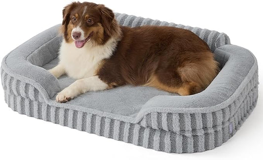 LE SURE Cute Dog Beds Large Sized Dog, Orthopedic Waterproof Large Pet Bed with Sides, High Back Non-Slip Bottom and Egg-Crate Foam Pet Couch Sofa with Washable Removable Cover, Grey