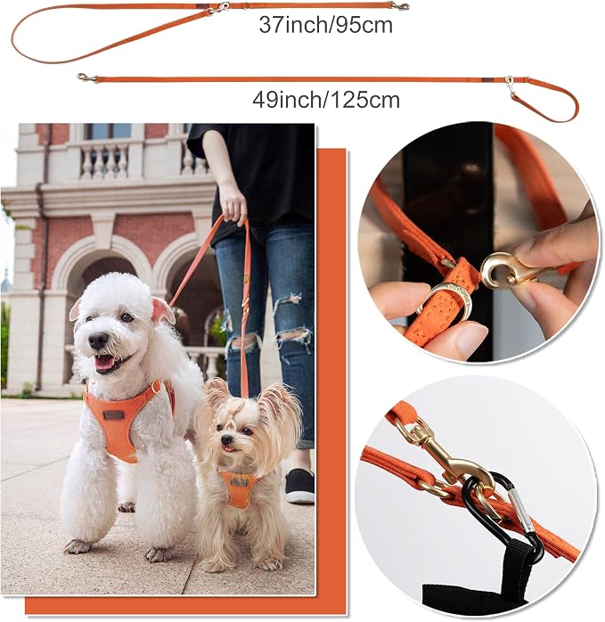 Puppytie xs Dog Harness with Multifunction Dog Leash,Soft Adjustable No Choke Escape Proof Pet Harness Vest,Orange,XS