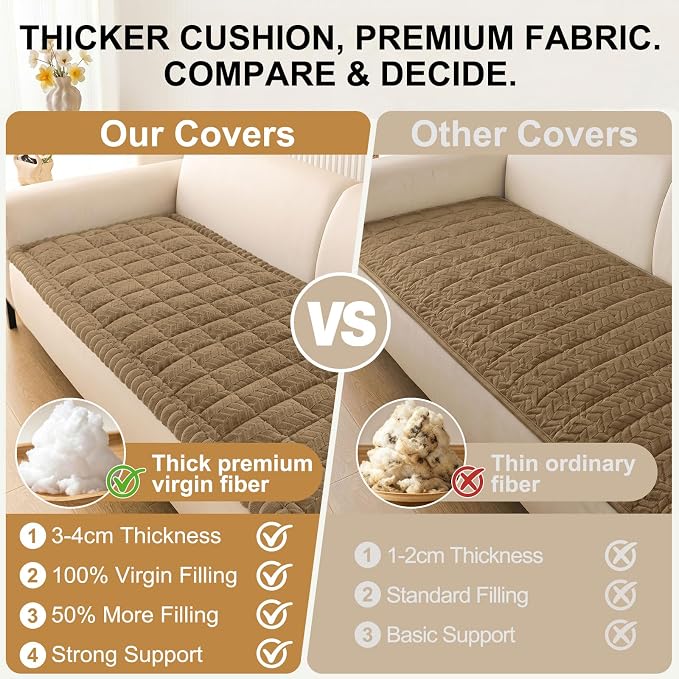 Smiry Couch Cover for Dogs, Non Slip Fuzzy Pet Sofa Covers Washable for 3 Cushion Couch, Soft Thick Furniture Protector for Cats Dogs, Against Fur, Dirt, Scratch Resistant (Mocha Brown, 27.6"x70.9")