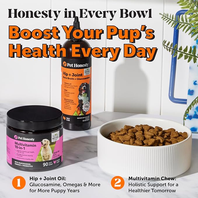 Dog Hip and Joint Supplement Liquid - Glucosamine Chondroitin MSM Bone Broth for Dogs Food Topper - Advanced Mobility Support Oil Eases Stiffness and Joint Discomfort in Large and Senior Dogs (12oz)