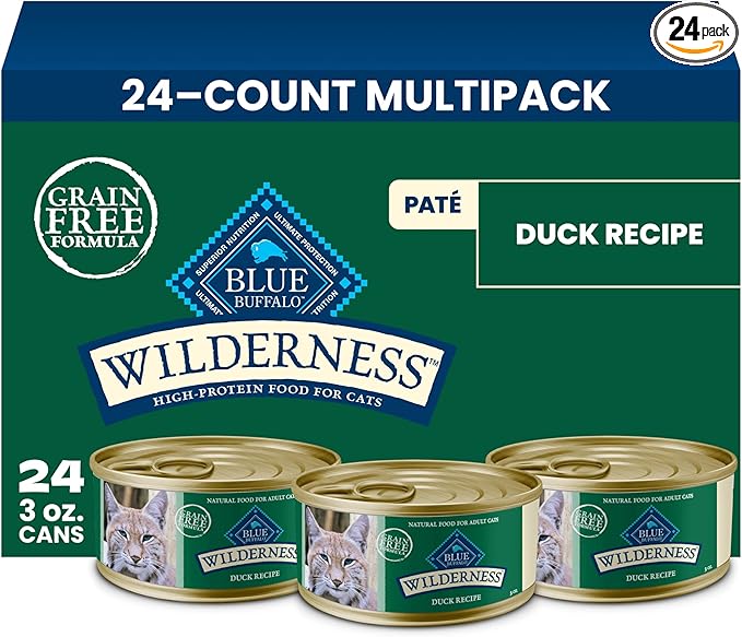 Blue Buffalo Wilderness Duck Paté Adult Wet Cat Food, High-Protein & Grain-Free Recipe Enhanced with Vitamins, Minerals, and Other Nutrients, 3-oz. Cans (24 Count)