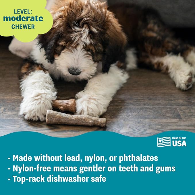 Dogwood Calming Dog Chew Toy – Real-Wood Blend, Moderate Chewers, Medium, 7.5", 2-Pack (Natural & Hemp Flavors)