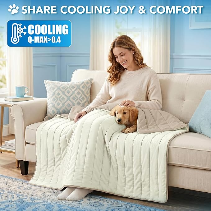 PetAmi Dog Cooling Mat, Q-Max Pet Cooling Blanket with Thick Cushioning, Self Cooling Pad for Dogs & Cats, Reversible Summer Mat for Crate, Couch, Kennel, Taupe/Beige, Large (40x60)