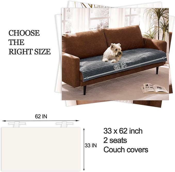 Waterproof Dual Non-Slip Couch Cover for Dogs, Fuzzy Soft Pet Couch Covers for 2 Cushion Sofa loveseat, Pet Friendly Soft Dog Bed Covers Sofa Cover Washable (Titanium Gray, 33" x 62" 1 Pack)