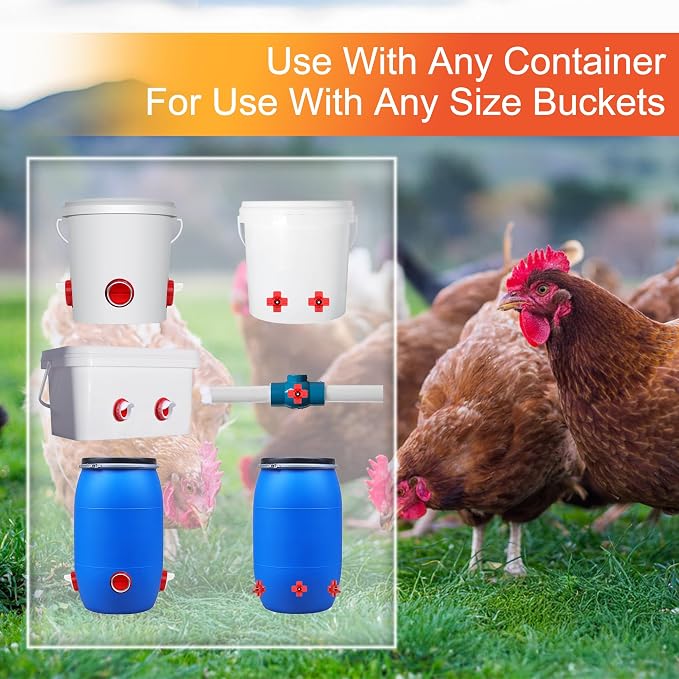 ZenxyHoC Chicken Feeders and Waterers, 6 Ports Chicken Feeder No Waste and 6 Packs Chicken Water Nipples