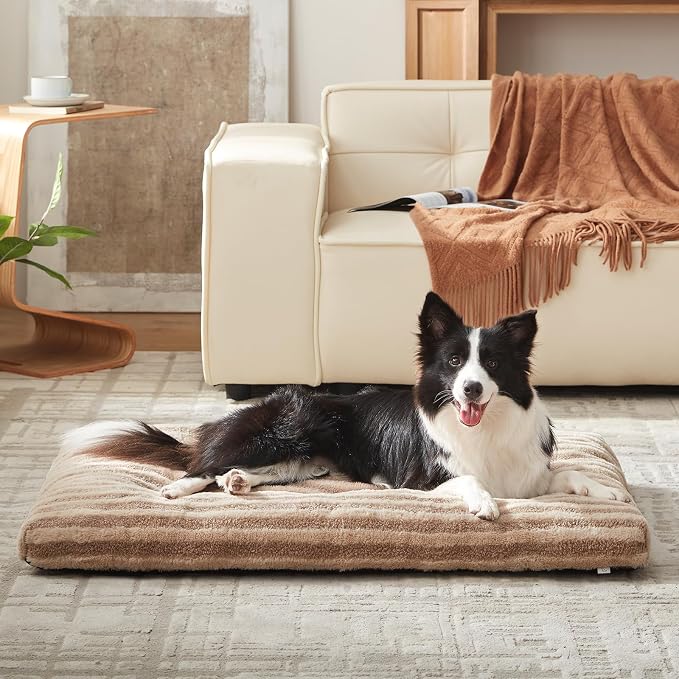 FURTIME Washable XL Dog Bed for Extra Large Dogs, Deluxe Dog Crate Beds Comfy Fluffy Kennel Pad Anti-Slip Pet Sleeping Mat, Machine Washable Dogs Pillow, 40"x27"x3.5", Brown