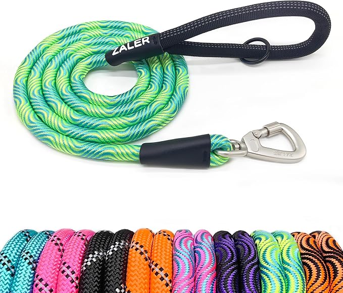 ZALER Rope Dog Leash, 4/5/6/10/15/20/30/50 Foot Heavy Duty Dog Leashes with Carabiner, Nylon Pet Lead for Large and Medium Dogs (4FT, Blue Green)
