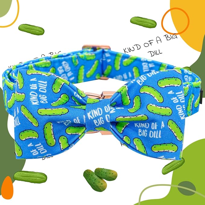 Elegant little tail Dog Collar, Dog Collar with Bow tie, Dill Pickles Print Pet Collars Pet Collar Boy Cute Bowtie Collar Dog for Medium Dogs