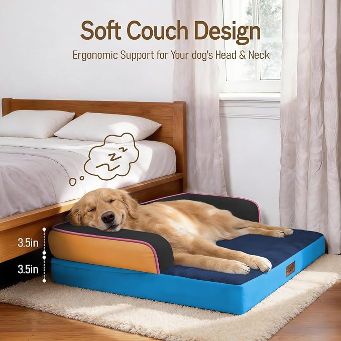 Comfort Expression Extra Large Dog Bed Orthopedic - XL Orthopedic Dog Beds Waterproof Pet Couch Memory Foam Sofa Bolster with Removable Cover - 42 x 30