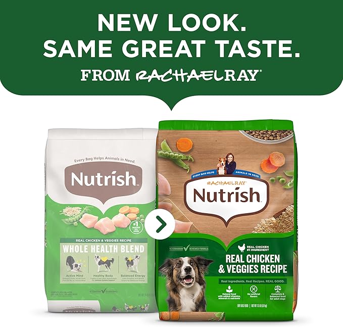 Nutrish Real Chicken & Veggies Recipe Whole Health Blend Dry Dog Food, 40 lb. Bag, Packaging May Vary (Rachael Ray)