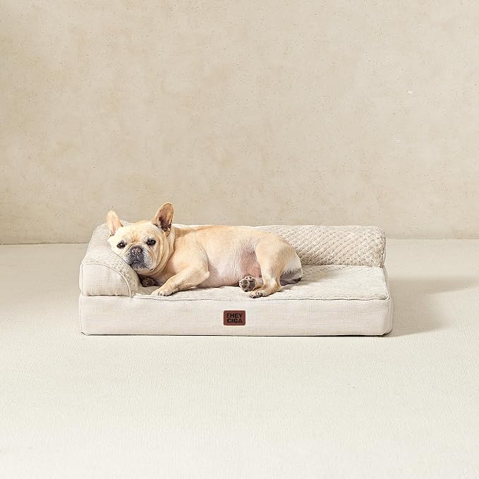EHEYCIGA Large Dog Bed Memory Foam for Crate, Orthopedic Dog Bed Large Size Dogs with Washable Removable Cover, Waterproof Pet Sofa Couch with Nonskid Bottom, 35x22x6, Beige